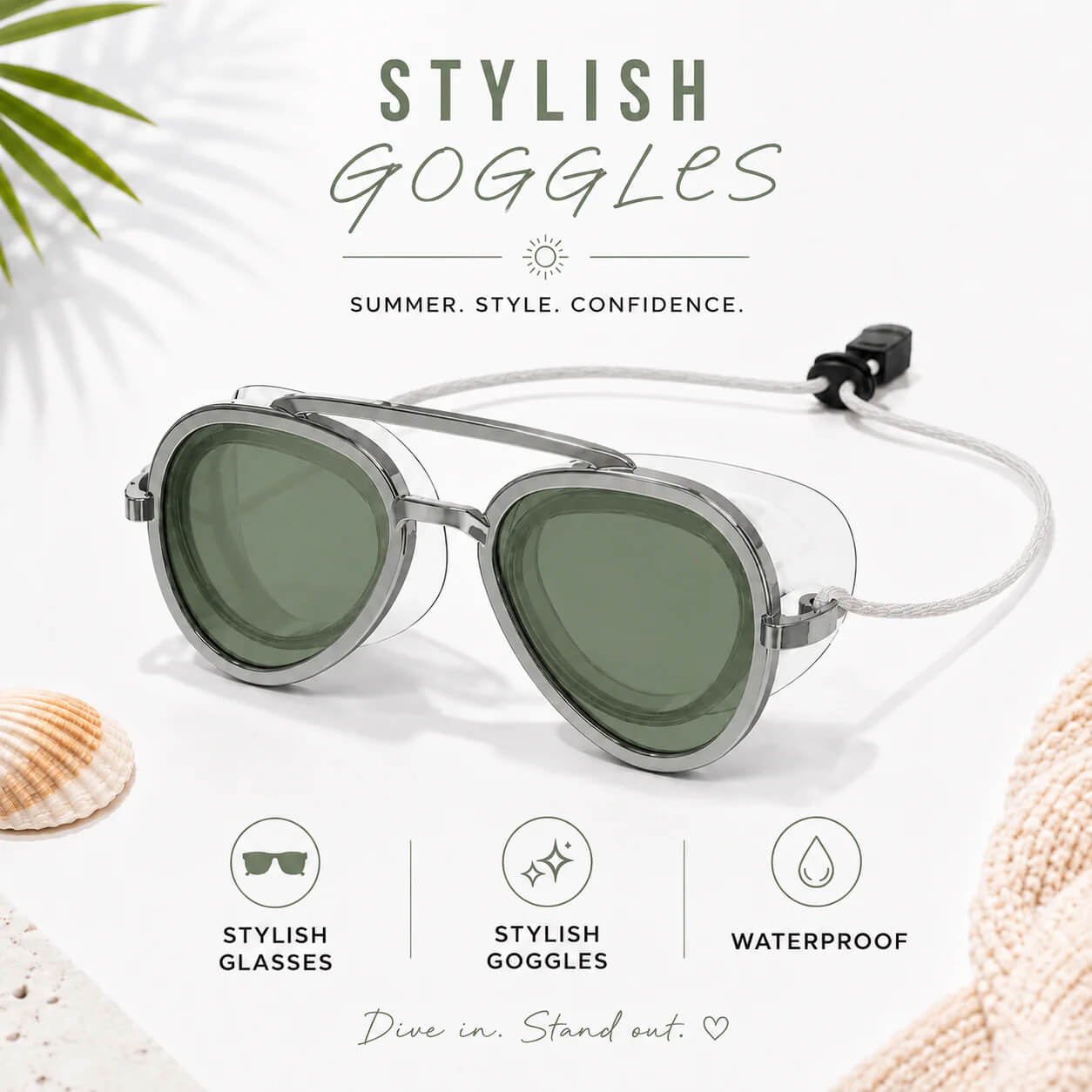 2-in-1 Waterproof Swim Goggles & Sunglasses