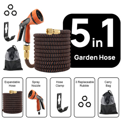 Expandable Garden Hose with Spray Nozzle (3X Expandable, No-Kink, Leak-Proof)