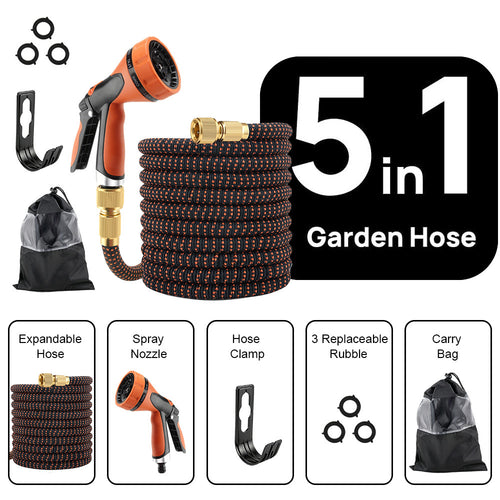 Expandable Garden Hose with Spray Nozzle (3X Expandable, No-Kink, Leak-Proof)