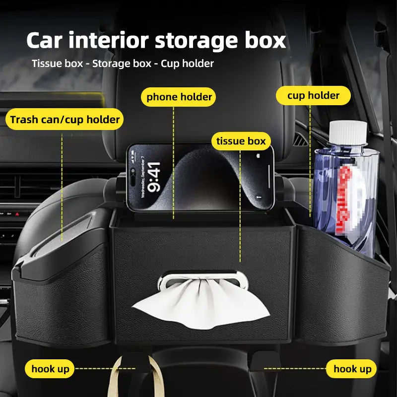 7-in-1 Car Backseat Organizer with Cup Holder & Trash Bin