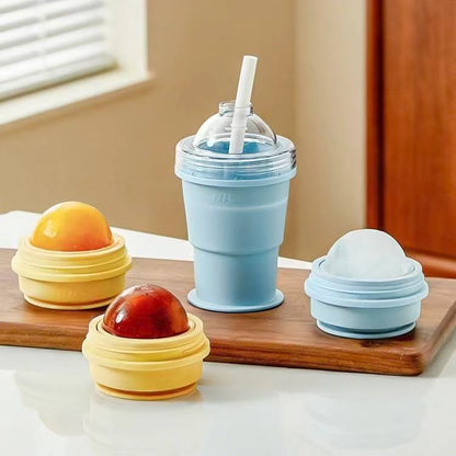 2-in-1 ChillSphere: Folding Ice Maker & Straw Cup