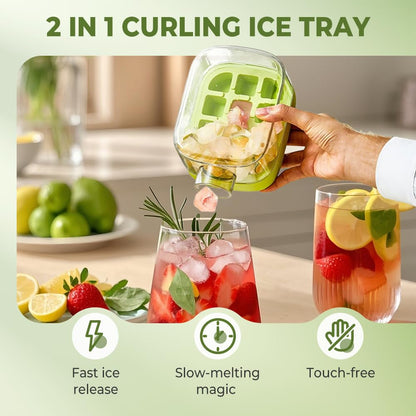 2-in-1 Ice Cube Bottle with Tray – Leakproof, Easy Press Ice Maker Cup