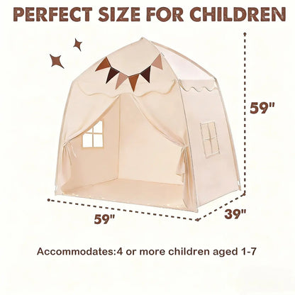 Kids Play Tent with Star Lights & Flags – Foldable Indoor Playhouse for Toddlers