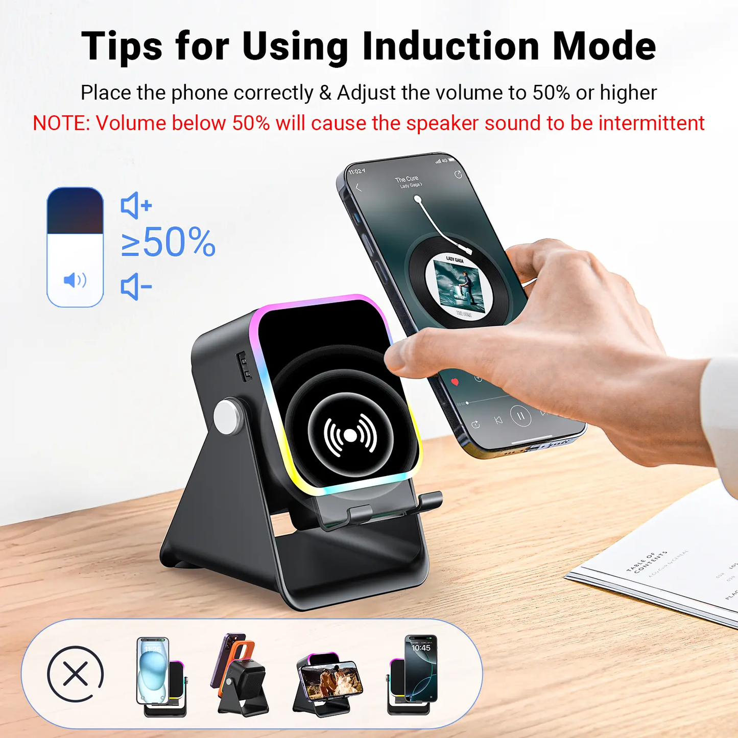 5-in-1 Induction Speaker Stand with RGB Lights & Bluetooth