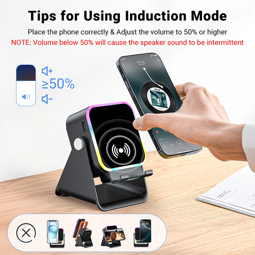 5-in-1 Induction Speaker Stand with RGB Lights & Bluetooth