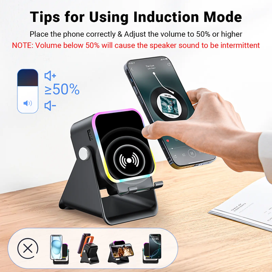 5-in-1 Induction Speaker Stand with RGB Lights & Bluetooth