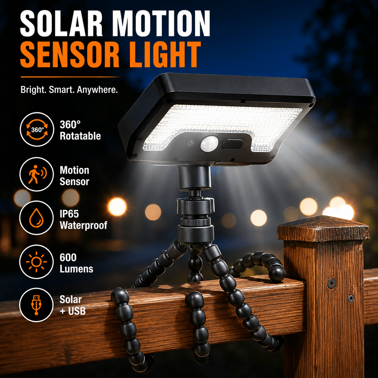 Clip-On Solar Motion Light | 3-Color Outdoor LED Fence Lamp