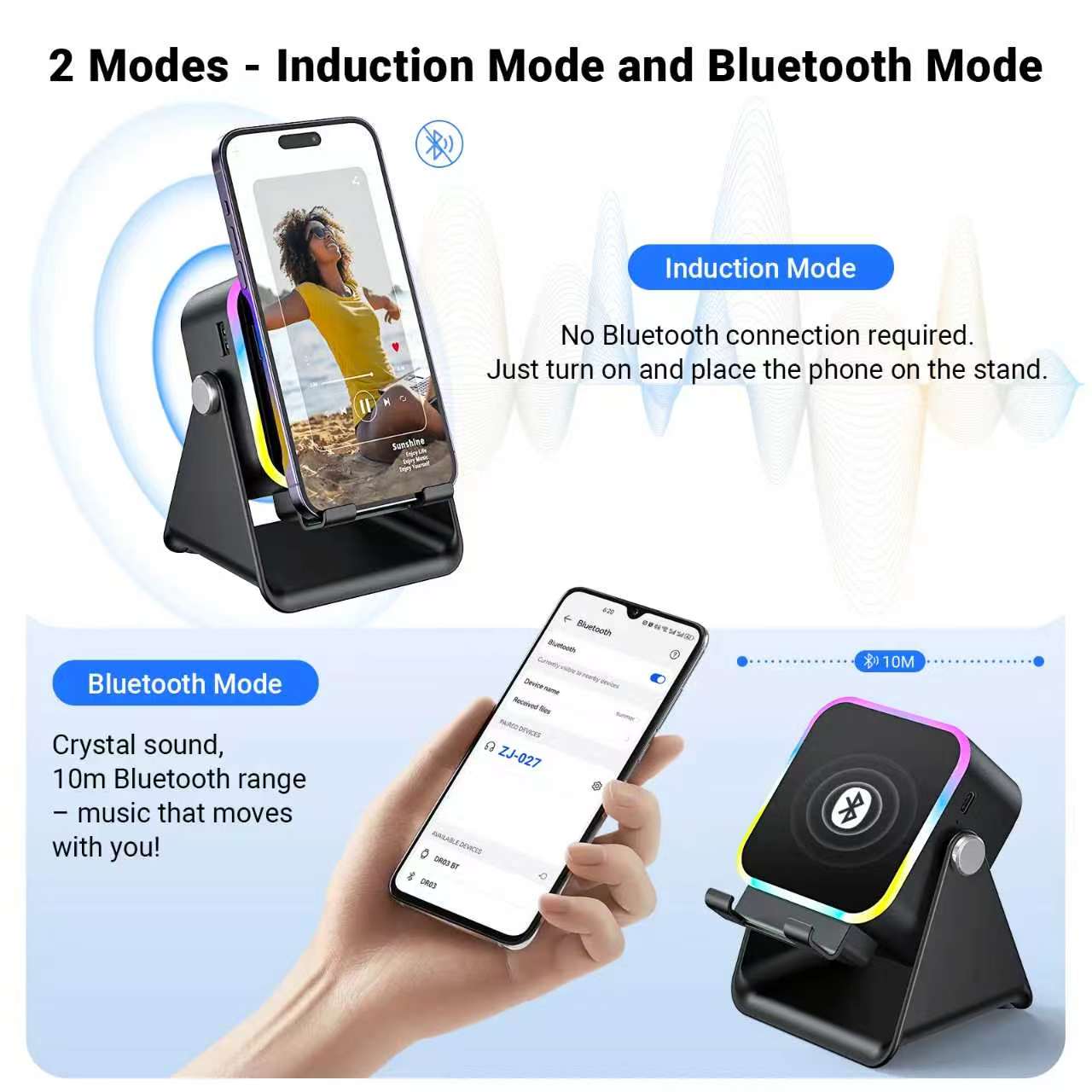 5-in-1 Induction Speaker Stand with RGB Lights & Bluetooth