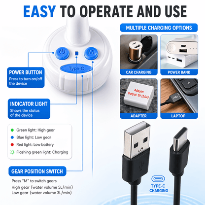 Portable Camping Shower Pump | Rechargeable Outdoor Shower Kit