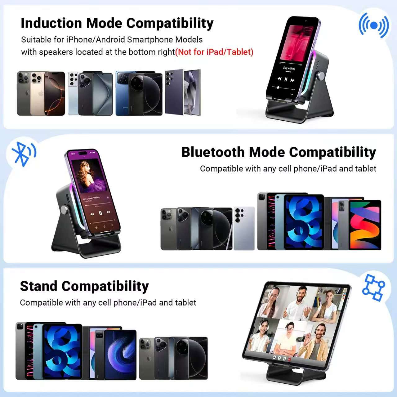 5-in-1 Induction Speaker Stand with RGB Lights & Bluetooth