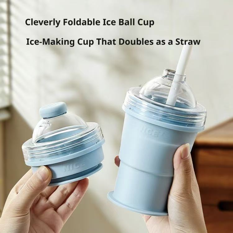 2-in-1 ChillSphere: Folding Ice Maker & Straw Cup