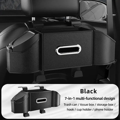 7-in-1 Car Backseat Organizer with Cup Holder & Trash Bin