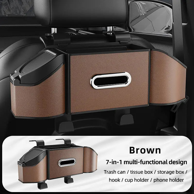 7-in-1 Car Backseat Organizer with Cup Holder & Trash Bin