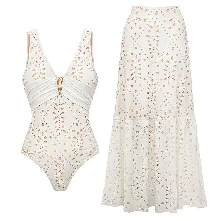 Printed One Piece Swimsuit with Matching Skirt
