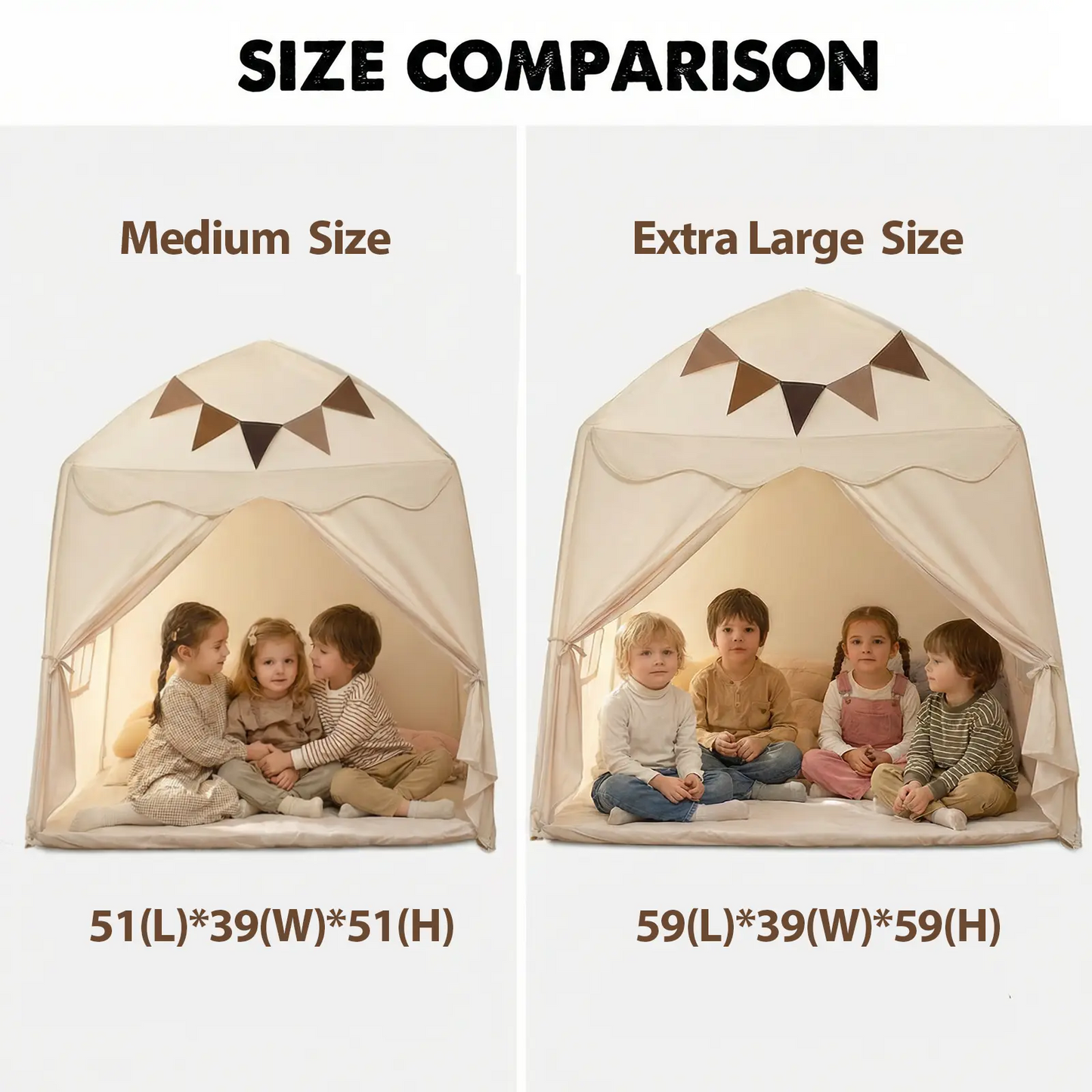 Kids Play Tent with Star Lights & Flags – Foldable Indoor Playhouse for Toddlers