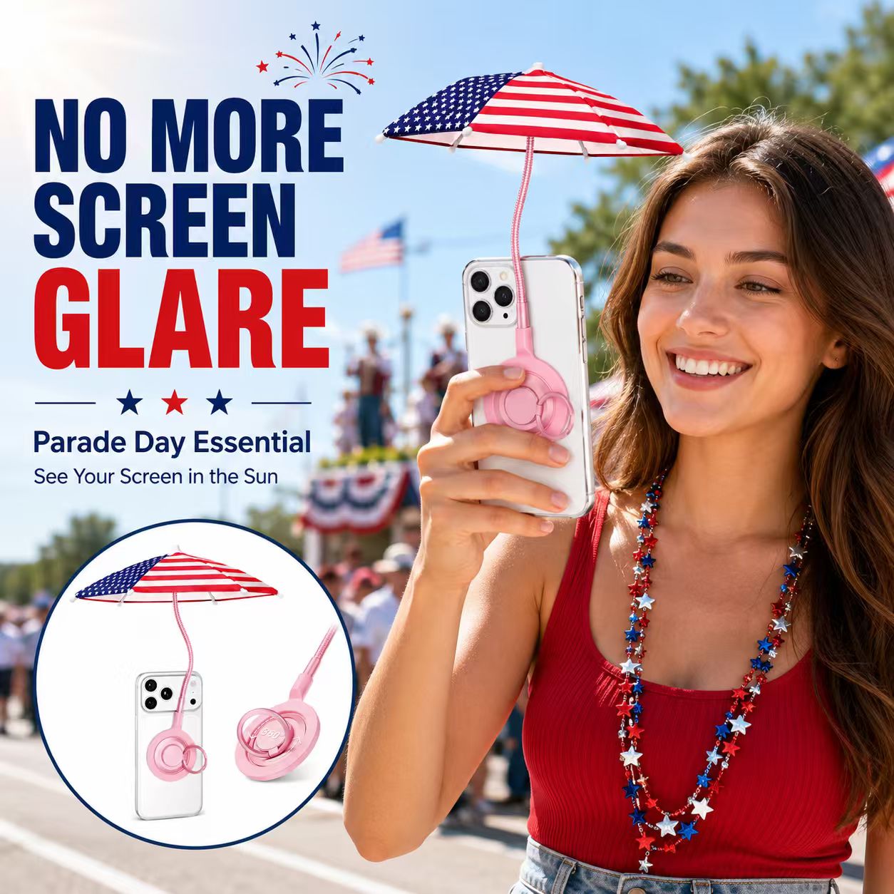 USA Flag Magnetic Phone Sun Shade Umbrella – Adjustable Anti-Glare Screen Shield