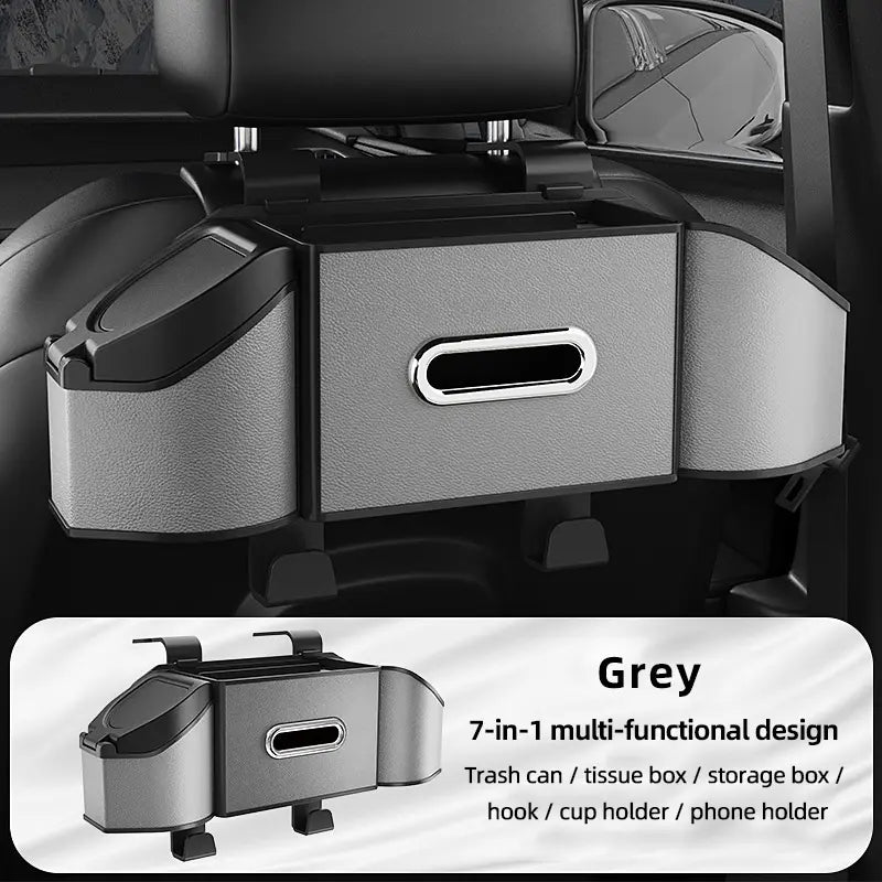 7-in-1 Car Backseat Organizer with Cup Holder & Trash Bin
