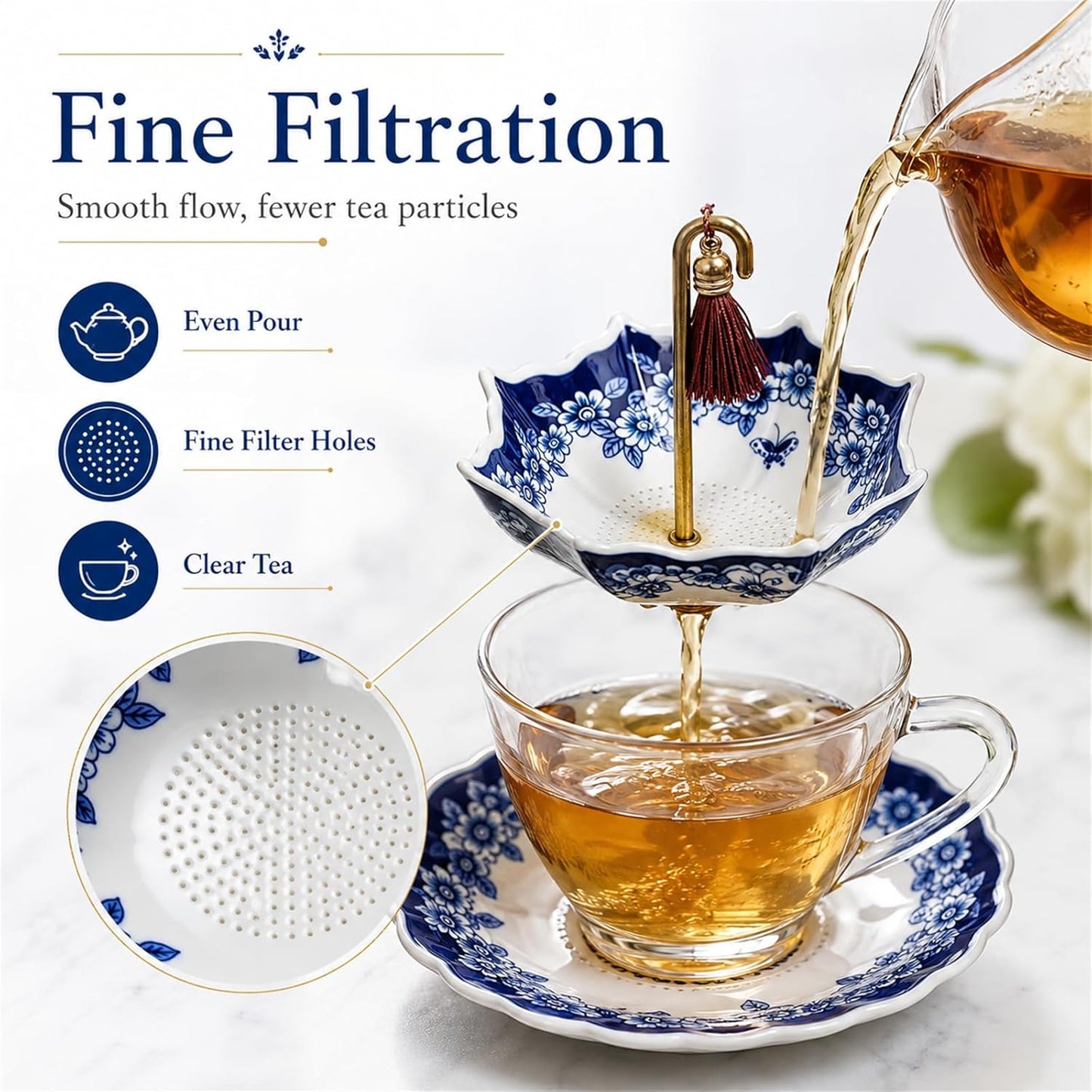 Elegant Ceramic Umbrella Tea Strainer