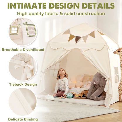 Kids Play Tent with Star Lights & Flags – Foldable Indoor Playhouse for Toddlers
