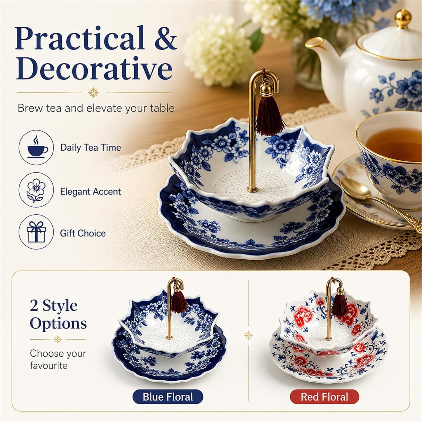Elegant Ceramic Umbrella Tea Strainer