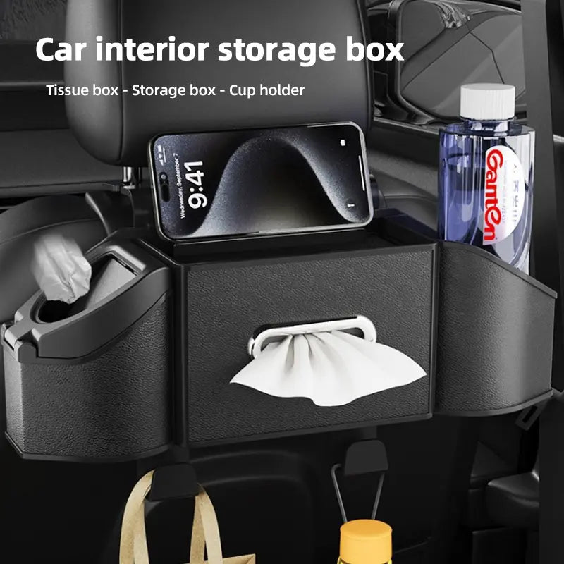 7-in-1 Car Backseat Organizer with Cup Holder & Trash Bin