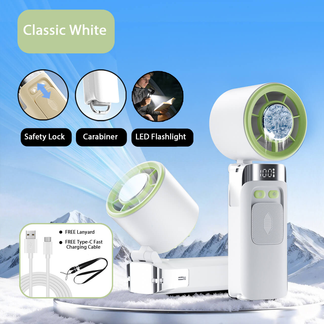 Smart Digital Display Handheld Fan with Instant Chill Technology