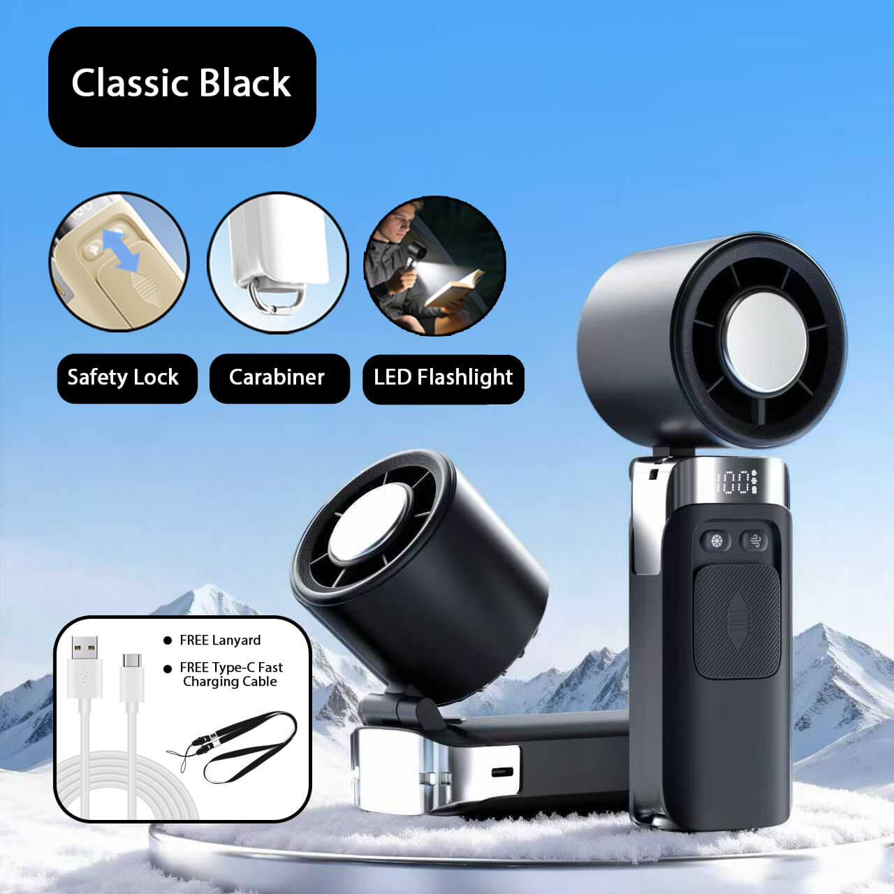 Smart Digital Display Handheld Fan with Instant Chill Technology