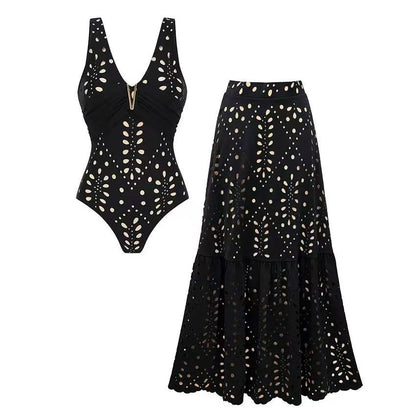 Printed One Piece Swimsuit with Matching Skirt