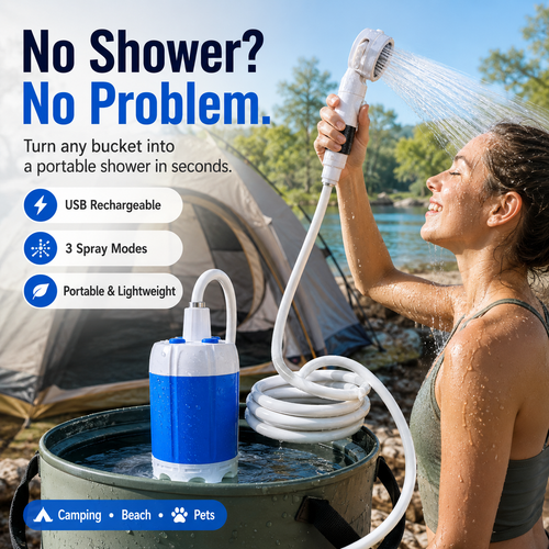 Portable Camping Shower Pump | Rechargeable Outdoor Shower Kit