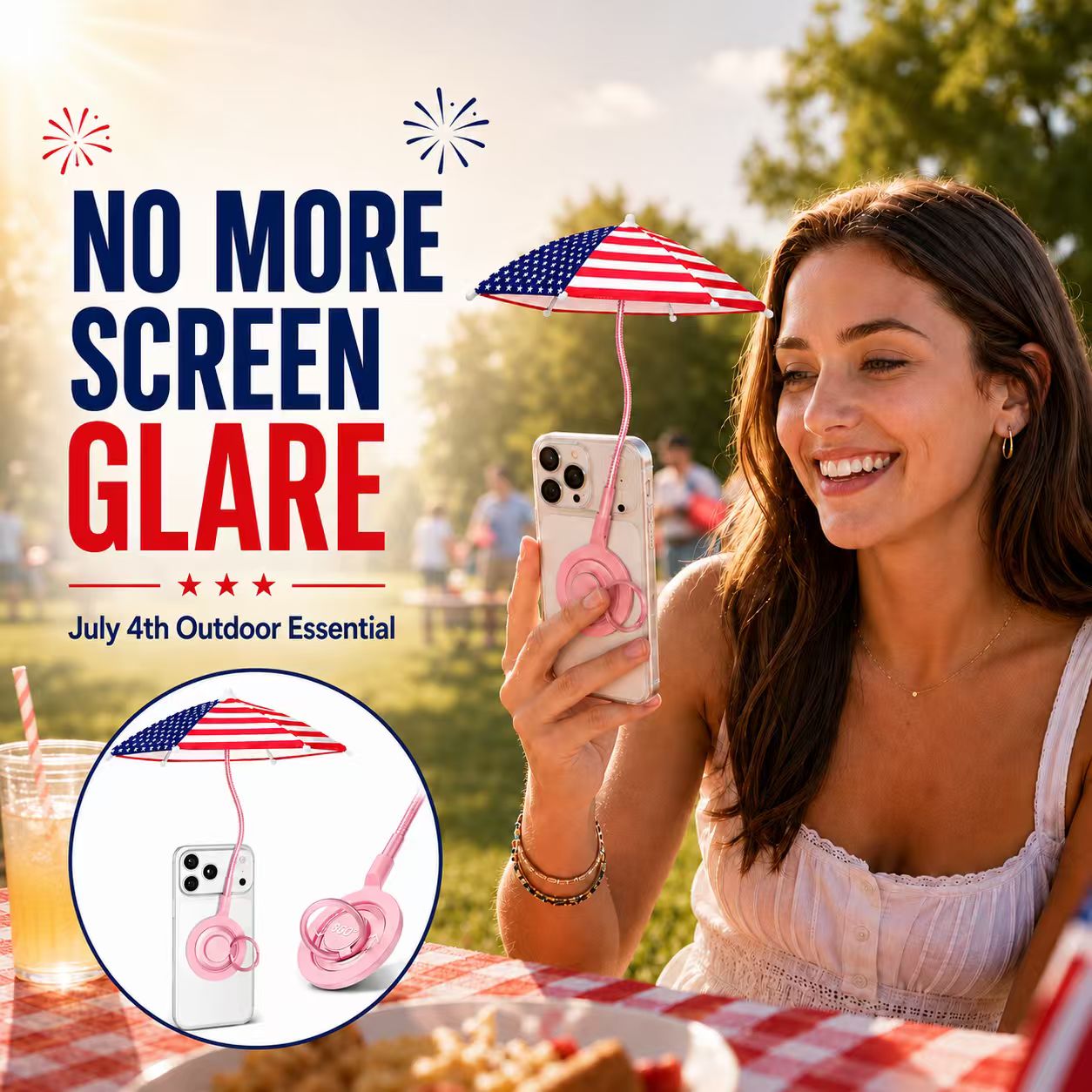 USA Flag Magnetic Phone Sun Shade Umbrella – Adjustable Anti-Glare Screen Shield