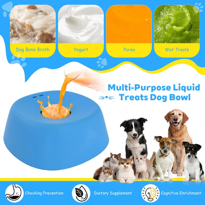 Slow Feeder Dog Bowl with Rolling Ball – No Spill Lick Bowl for Liquid Treats