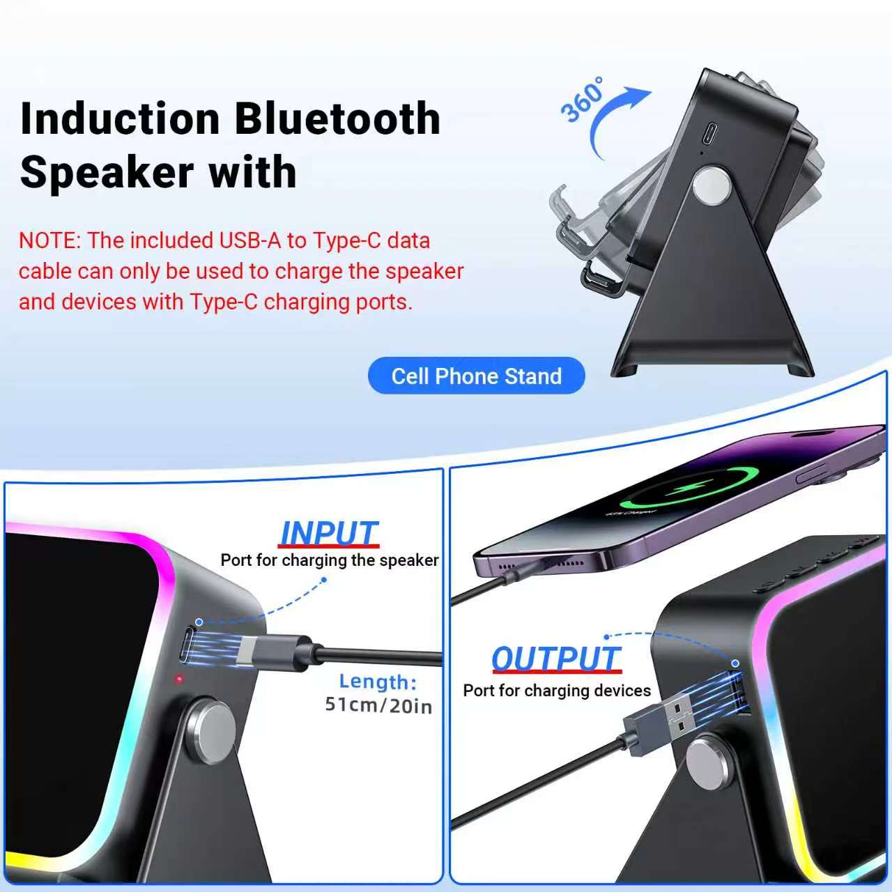 5-in-1 Induction Speaker Stand with RGB Lights & Bluetooth